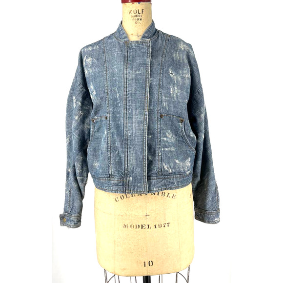 Free People Tattered Tennis Bomber Jean Jacket Indigo XS - Picture 9 of 9